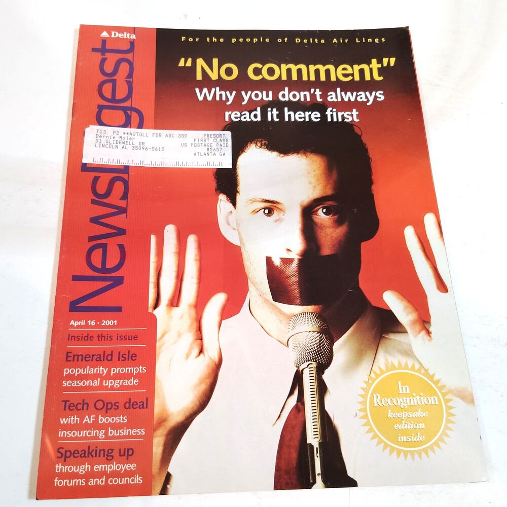 Delta News Digest - April 16, 2001 - Inflight Airline Magazine, Red/White
